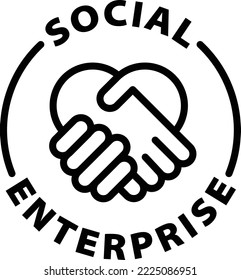 Social enterprise icon. Black outline rounded isolated product label icon tag stamp vector on transparent background