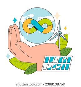 Social entrepreneurship. Business' responsibility for impact on society and environment. Financing and implementing solutions for Sustainable development. Flat vector illustration