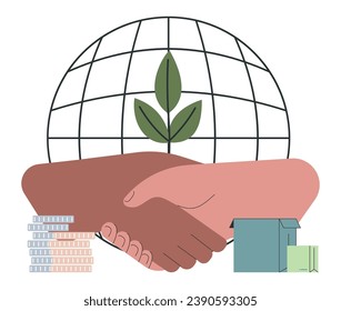 Social entrepreneurship. Business' responsibility for impact on climate and environment. Company implementing solutions for future sustainable development. Flat vector illustration