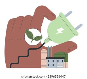 Social entrepreneurship. Business' responsibility for impact on climate and environment. Company implementing solutions for future sustainable development. Flat vector illustration