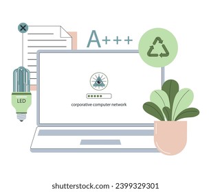 Social entrepreneurship. Business' responsibility for impact on climate and environment. Company implementing solutions for future sustainable development. Flat vector illustration