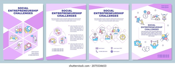 Social Entrepreneurship Challenges Brochure Template. Flyer, Booklet, Leaflet Print, Cover Design With Linear Icons. Vector Layouts For Presentation, Annual Reports, Advertisement Pages