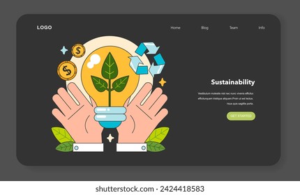 Social entrepreneurship night or dark mode web banner or landing page. Business' responsibility on society and environment. Implementing solutions for sustainable development. Flat vector illustration