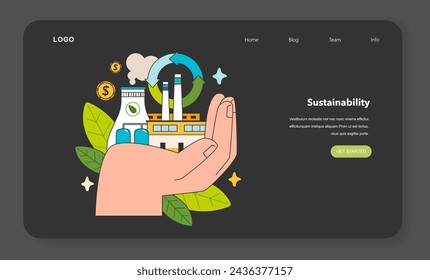 Social entrepreneurship night or dark mode web banner or landing page. Business' responsibility on society and environment. Implementing solutions for sustainable development. Flat vector illustration