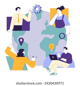 Social equity. Civil society teamwork, environmental activism, and community engagement for better future and equal opportunities. Diversity and inclusion. Flat vector illustration