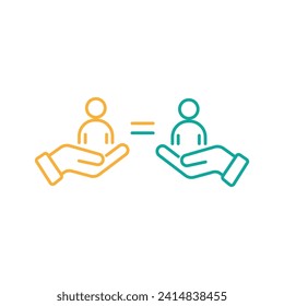 icono de ayuda a la equidad social, inclusión igualdad de género, atención comunitaria, apoyo a las personas, símbolo de línea delgada - ilustración de vector de trazo editable