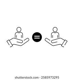 social equity help icon, inclusion gender equality, community care, support people, thin line symbol - editable stroke vector illustration