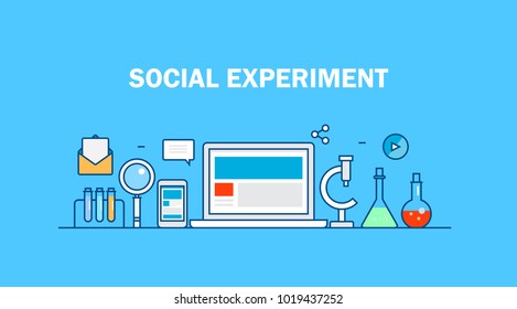 Social experiment line art concept, social media, marketing strategy vector illustration