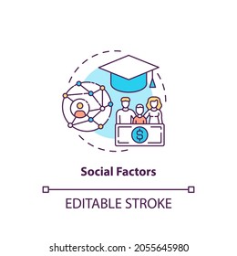 Social factors concept icon. Purchase decision factor idea thin line illustration. Socioeconomic status. Family members and relatives. Vector isolated outline RGB color drawing. Editable stroke