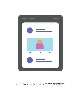 Social feed flat icon for content streams, news updates, and online activity. Clean flat design ideal for apps, websites, UI, and modern social media platforms.