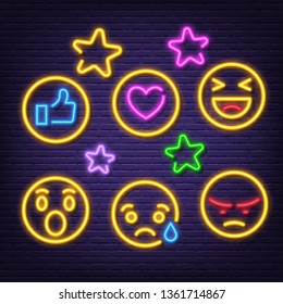 social feedback neon icons, vector neon glow on dark background