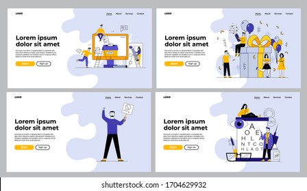 Social, festive, healthcare activities set. Electors voting online, birthday party, examination. Flat vector illustrations. Event, lifestyle concept for banner, website design or landing web page