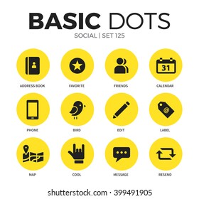 Social flat icons set with address book, edit and map isolated vector illustration on white