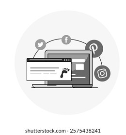 Social Footprint Icon Representing Digital Presence Monitoring, Online Privacy, and Social Media Security