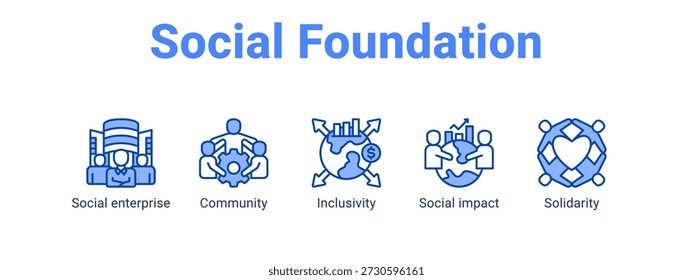 Social Foundation Web-Banner-Symbol Vektorgrafik-Konzept für mit Symbol des sozialen Unternehmens, Gemeinschaft, Inklusivität.