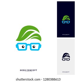 Social Geek with Leaf Logo Concept Vector. Nature Geek Logo Template - Vector