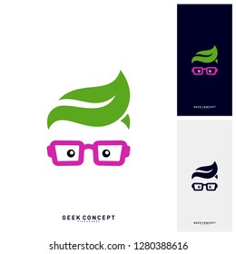 Social Geek with Leaf Logo Concept Vector. Nature Geek Logo Template - Vector