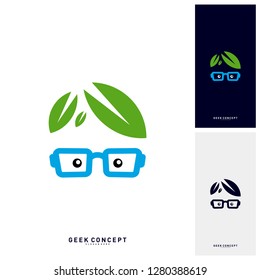 Social Geek with Leaf Logo Concept Vector. Nature Geek Logo Template - Vector