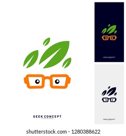 Social Geek with Leaf Logo Concept Vector. Nature Geek Logo Template - Vector