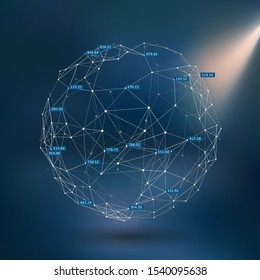 Social graph connections. Users relationship concept. Communication network abstract background. Sphere of connected nodes. Cluster net.