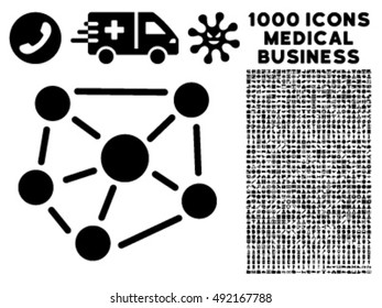 Social Graph icon with 1000 medical business black vector pictographs. Collection style is flat symbols, white background.