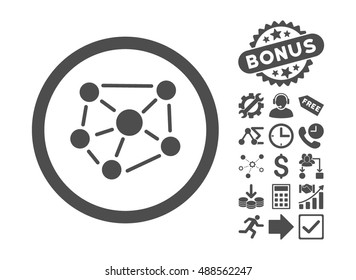 Social Graph icon with bonus symbols. Vector illustration style is flat iconic symbols, gray color, white background.