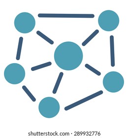 Social graph icon from Business Bicolor Set. This flat vector symbol uses cyan and blue colors, rounded angles, and isolated on a white background.