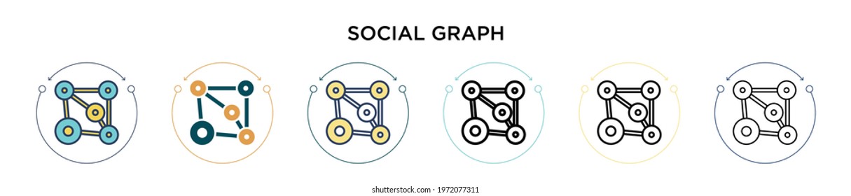 Social graph icon in filled, thin line, outline and stroke style. Vector illustration of two colored and black social graph vector icons designs can be used for mobile, ui, web