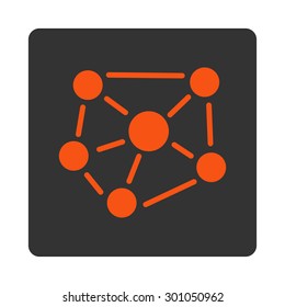 Social graph icon. This flat rounded square button uses orange and gray colors and isolated on a white background.