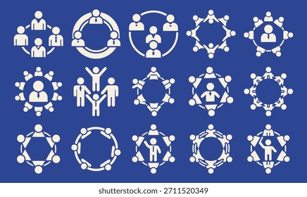 Iconos del círculo del grupo social que presentan el equipo de la Asistencia de la comunidad y los símbolos del anillo del liderazgo para las redes