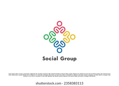 Social group community template logo design illustration. Silhouette of group of people different race ethnic culture. Consciousness human care icon symbol concept modern simple minimalist creative .