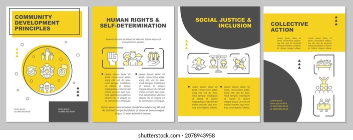 Social group development principles brochure template. Flyer, booklet, leaflet print, cover design with linear icons. Vector layouts for presentation, annual reports, advertisement pages