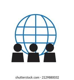 Un grupo social frente al mundo. Concepto de red social. Ilustración comunitaria - icono vector 