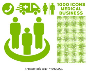 Social Group icon with 1000 medical business eco green vector pictograms. Design style is flat symbols, white background.