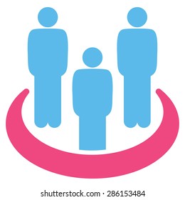 Social group icon from Business Bicolor Set. This flat vector symbol uses pink and blue colors, rounded angles, and isolated on a white background.