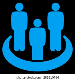 Social group icon from Business Bicolor Set. This flat vector symbol uses blue color, rounded angles, and isolated on a black background.