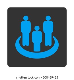 Social group icon. This flat rounded square button uses blue and gray colors and isolated on a white background.