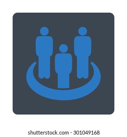 Social group icon. This flat rounded square button uses smooth blue colors and isolated on a white background.