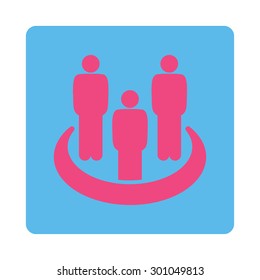 Social group icon. This flat rounded square button uses pink and blue colors and isolated on a white background.
