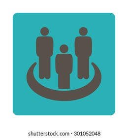 Social group icon. This flat rounded square button uses grey and cyan colors and isolated on a white background.