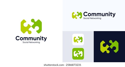Social group logo with puzzle shape, Connecting Partnership People business or social people hub community, People logo design for recruitment, simple vector logo two puzzle people communications.
