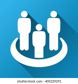 Social Group vector toolbar icon for software design. Style is a white symbol on a square blue background with gradient long shadow.