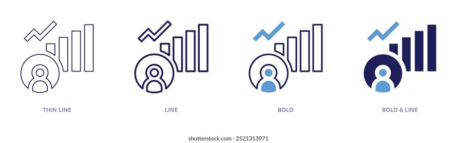 Icono de crecimiento social en 4 estilos diferentes. Línea delgada, línea, negrita y línea negrita. Estilo duotono. Trazo editable.