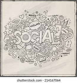 Social hand lettering and doodles elements background. Vector illustration