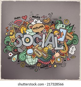 Social hand lettering and doodles elements background. Vector illustration