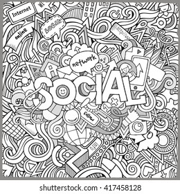 Social hand lettering and doodles elements background. Vector illustration