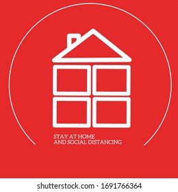 Social house. the house in the circle. with four blocks and social texts distancing and stay at home. to always protect yourself by staying quiet at home