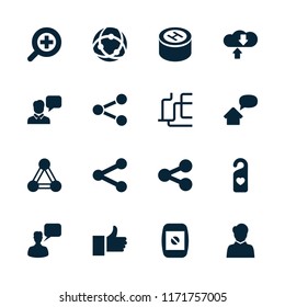 Social icon. collection of 16 social filled icons such as connection, chatting man, heart tag, network connection, download cloud. editable social icons for web and mobile.