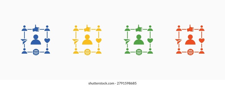 Social Icon Set Color Multiple Style Collection Illustration