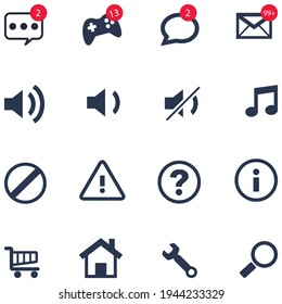 Social icon set, game icon, warning , shopping music icon.